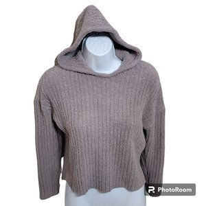 Hazel Moon Sweater, Women S, Taupe Chenille Hoodie, Cropped, Ribbed,  - EUC